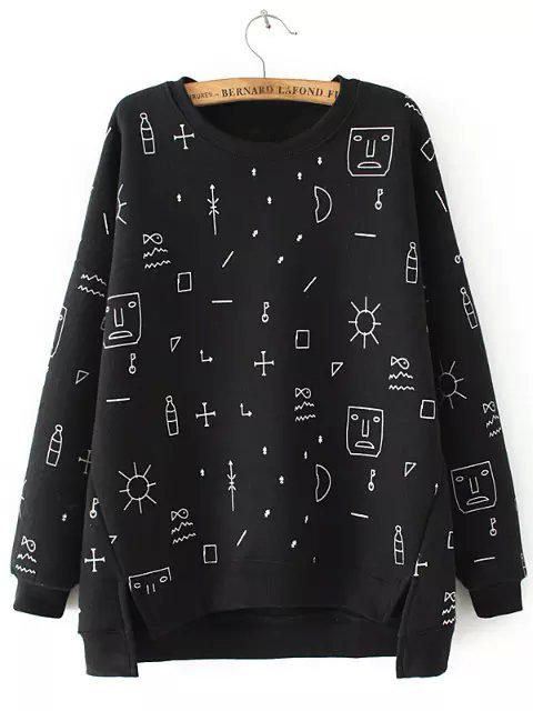 Shein Black Round Neck Graffiti Print Dip Hem Sweatshirt