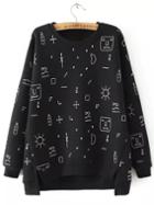 Shein Black Round Neck Graffiti Print Dip Hem Sweatshirt
