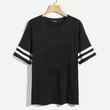 Shein Men Varsity Striped Sleeve T-shirt