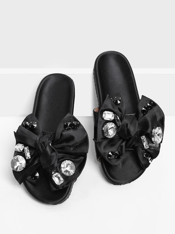 Shein Bow Decorated Satin Flat Sandals