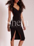 Shein Black Splie Side V Neck Star Back Dress