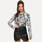 Shein Lace Up Leopard Print Blouse