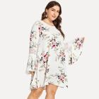 Shein Plus Lace Insert Bell Sleeve Floral Dress