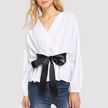 Shein V Neck Knot Waist Blouse