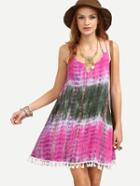 Shein Multicolor Print Tassel Scoop Neck Sleeveless Shift Dress