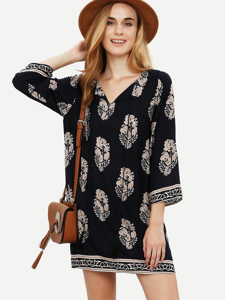Shein Vintage Print V-cut Shift Dress