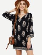 Shein Vintage Print V-cut Shift Dress