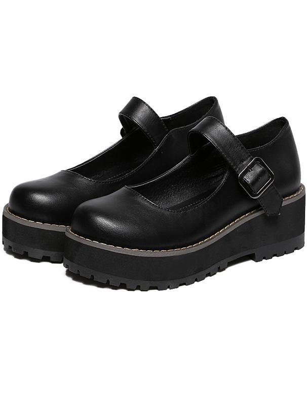 Shein Black Buckle Round Toe Thick-soled Flats
