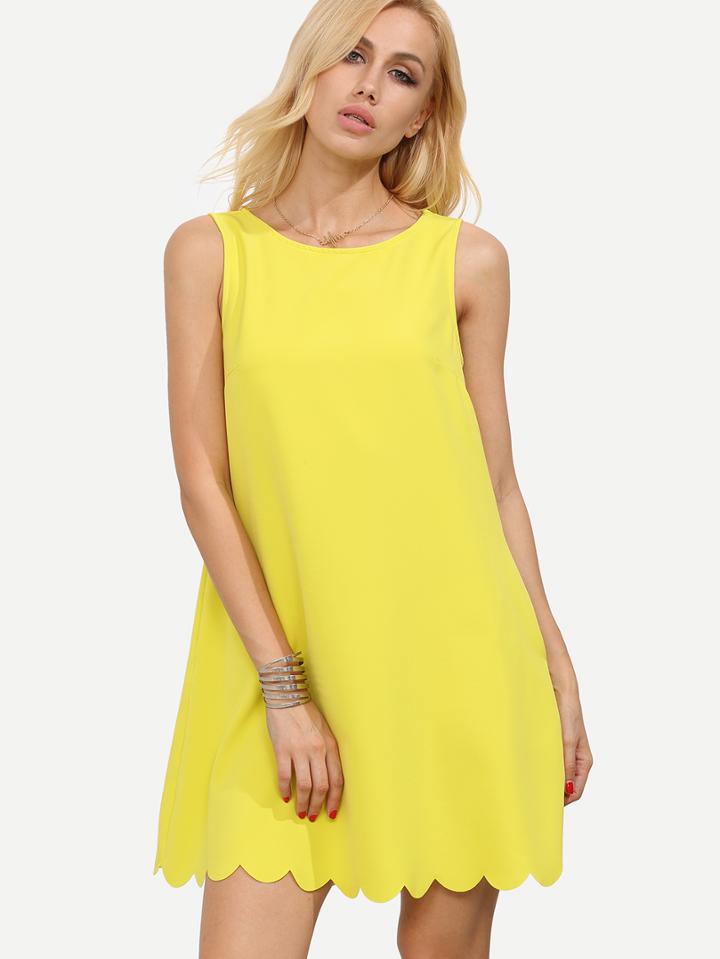 Shein Yellow Sleeveless Scalloped Hem Shift Dress