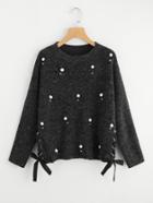 Shein Pearl Beading Lace Up Side Jumper