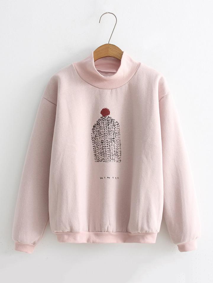 Shein Cartoon Print High Neck Sweatshirt