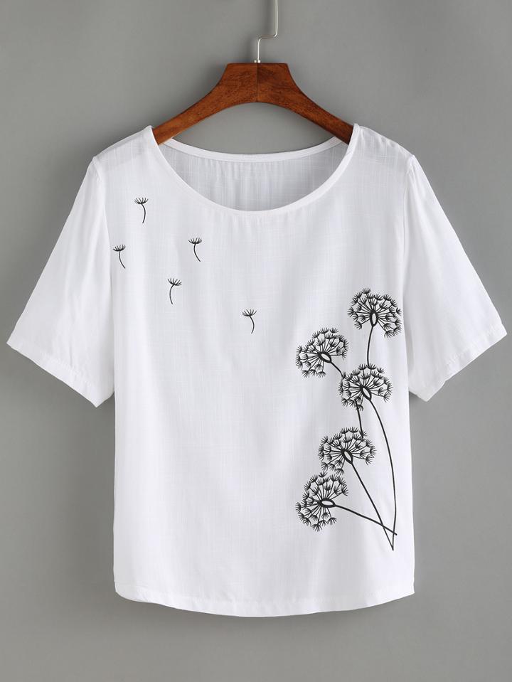 Shein Dandelion Print Linen T-shirt