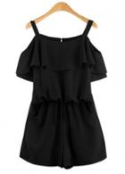 Rosewe Off The Shoulder Black Strappy Rompers