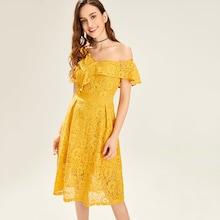 Shein Asymmetric Flounce Shoulder Lace Dress