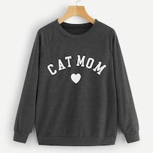 Shein Letter And Heart Print Sweatshirt