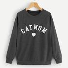 Shein Letter And Heart Print Sweatshirt