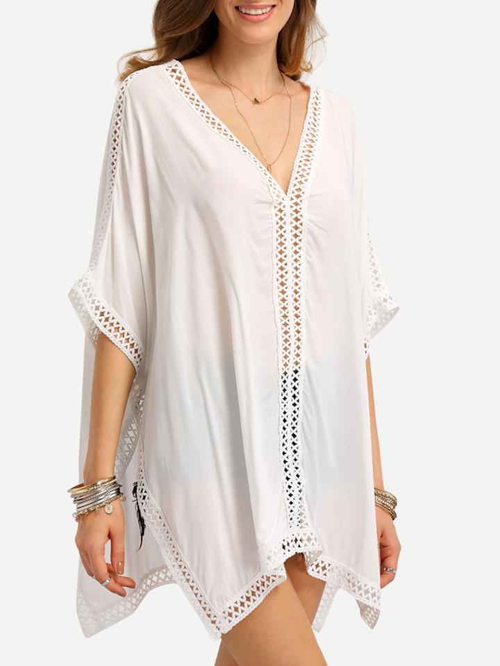 Shein Hollow Out Crochet Trimmed Poncho Dress