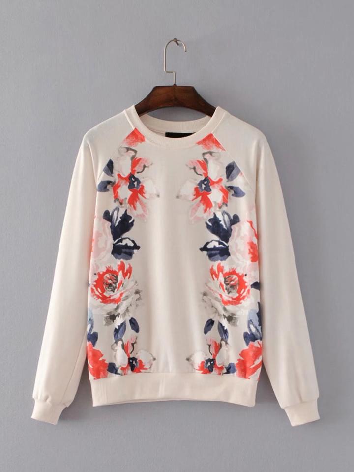 Shein Flower Print Raglan Sleeve Sweatshirt