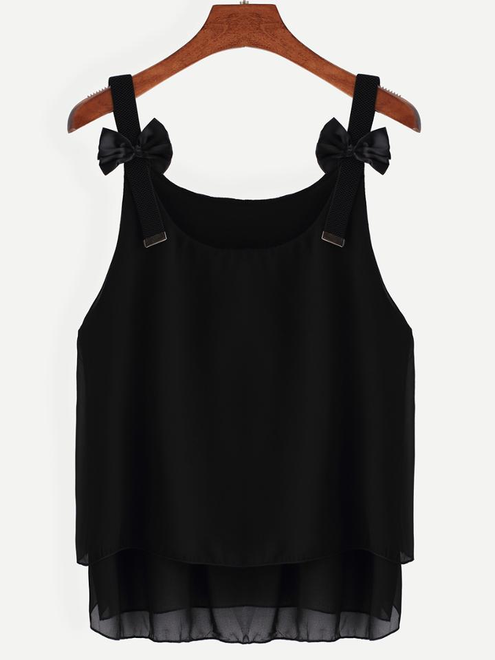 Shein Black Bow Embellished Layered Chiffon Top