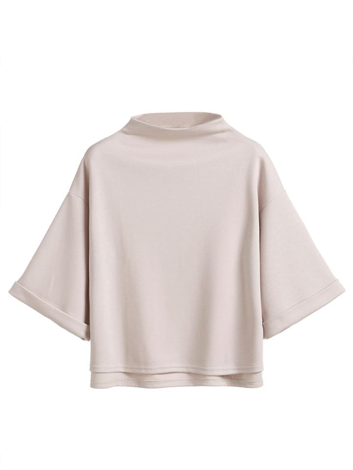 Shein Mock Neck Drop Shoulder High Low Cuffed T-shirt
