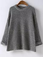 Shein Grey Round Neck Rolled Sleeve Knit Sweater