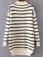 Shein White Striped Mock Neck High Low Sweater Dress