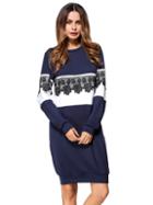Shein Color Block Rose Embroidered Applique Sweatshirt Dress