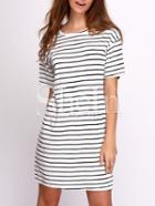Shein Breton Stripe Short Sleeve Round Neck Dress