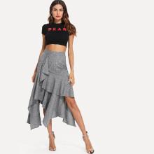 Shein Contrast Striped Detail Asymmetrical Ruffle Hem Skirt