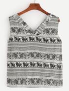 Shein V Neck Vintage Elephant Print Top