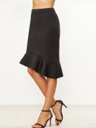Shein Black Ruffle Hem Asymmetric Pencil Skirt