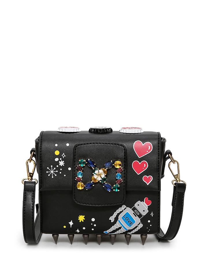 Shein Rivets & Rhinestone Detail Shoulder Bag