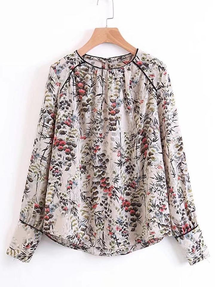 Shein Dolphin Hem Floral Blouse