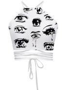 Shein White High Neck Eye Print Strappy Cami Top