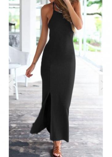 Rosewe Black Backless High Waist Maxi Dress