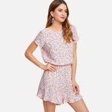 Shein Elastic Waist Floral Dress