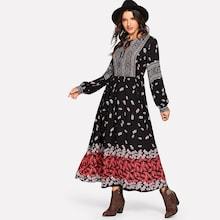 Shein Botanical Print Knot Neck Dress