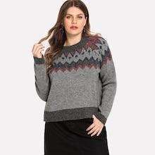 Shein Plus Round Neck Geo Print Sweater