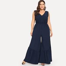 Shein Plus Plunging Neck Wide Leg Jumpsuit