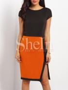 Shein Black Brown Cap Sleeve Color Block Split Dress