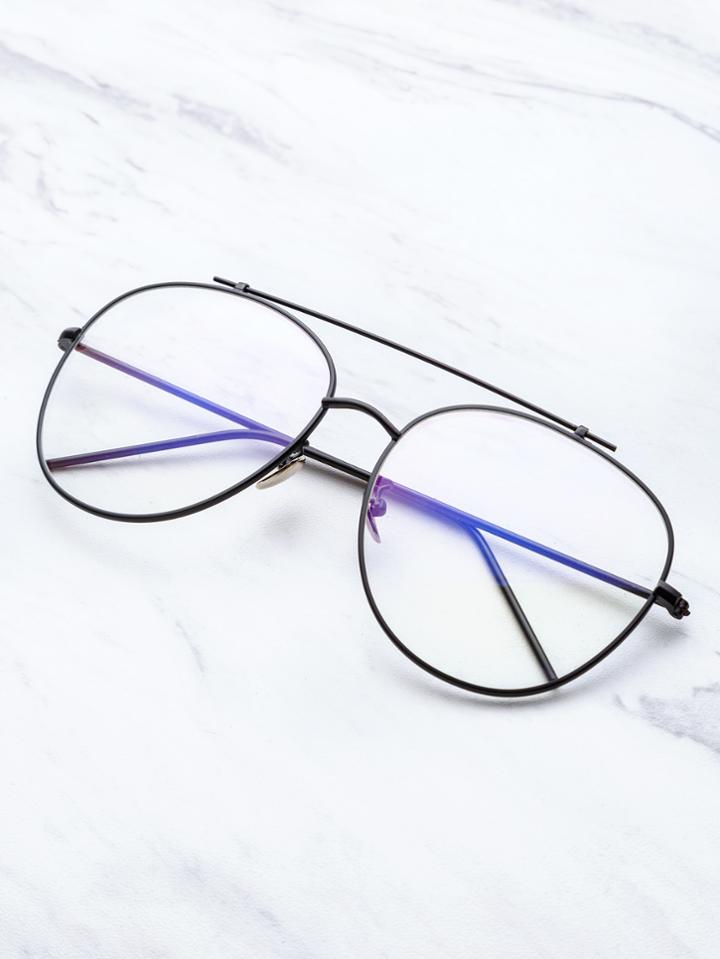 Shein Black Frame Clear Lens Double Bridge Glasses