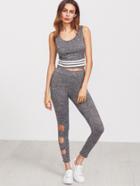 Shein Marled Knit Striped Crop Tank Top With Cutout Leggings