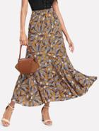 Shein Lace Insert Leaf Print Skirt