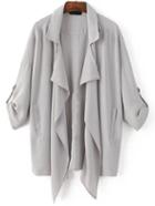 Shein Grey Draped Neck Drop Shoulder Coat With Pockets