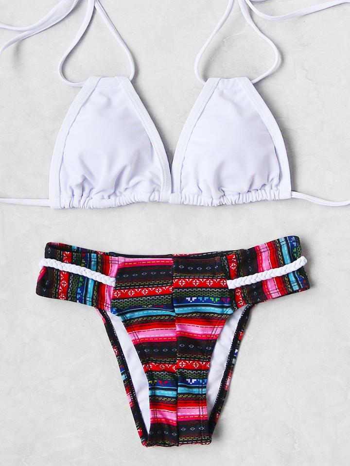 Shein Graphic Print Braided Detail Triangle Bikini Set