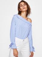 Shein Fold Over Asymmetric Shoulder Tied Cuff Top