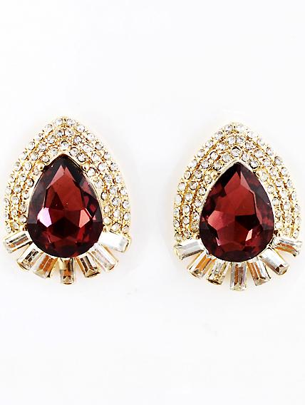 Shein Red Gemstone Gold Diamond Drop Earrings