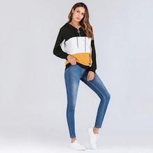 Shein Colorblock Zip Half Placket Drawstring Hoodie