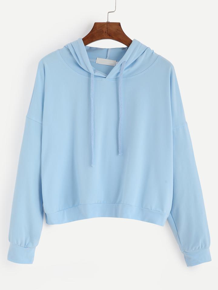 Shein Blue Drop Shoulder Hooded Sweatshirt