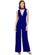 Shein Royal Blue Choker Neck Sleeveless Jumpsuit